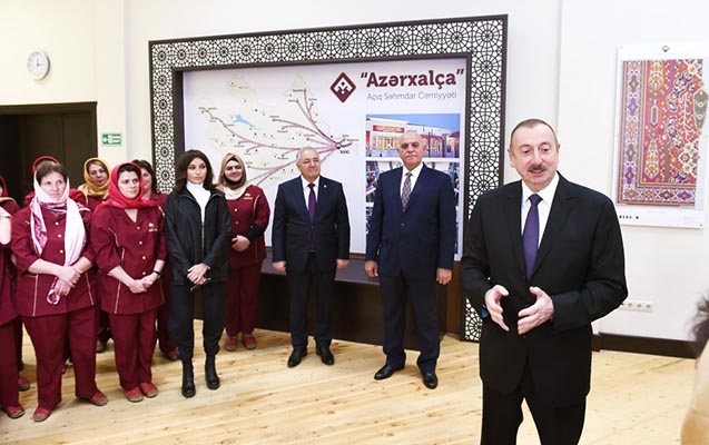 Prezident və xanımı “Azərxalça” Açıq Səhmdar Cəmiyyətinin açılışında iştirak etdi
