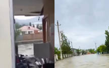 Zaqatalada küçələri su basdı, binanı sel apardı