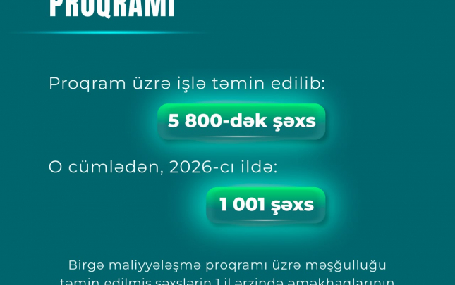 Birgə maliyyələşmə proqramı üzrə 5800-dək şəxs işlə təmin edilib
