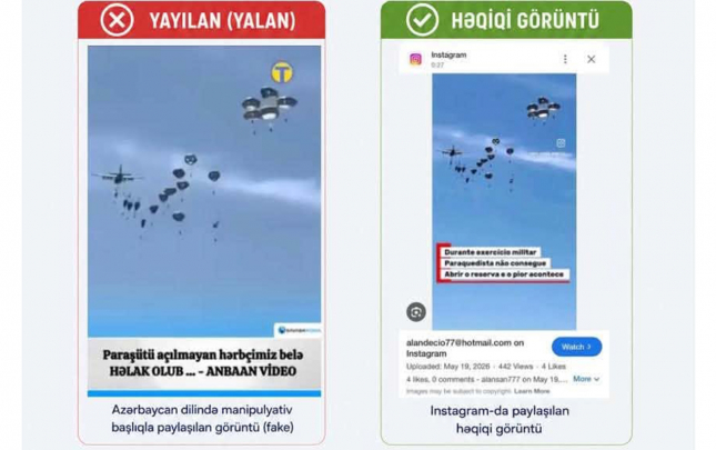 Ölən hərbçimizlə bağlı yayılan paraşüt görüntüləri yalandır