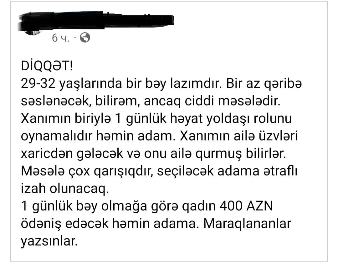 Azərbaycanda birgünlük “bəy” axtarılır - Qəribə vakansiya