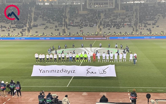 “Qarabağ”ın oyununda Türkiyə və Suriyaya dəstək pankartı açıldı — Foto