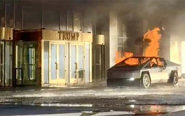 Trampın hotelinin qarşısında “Tesla” partladı