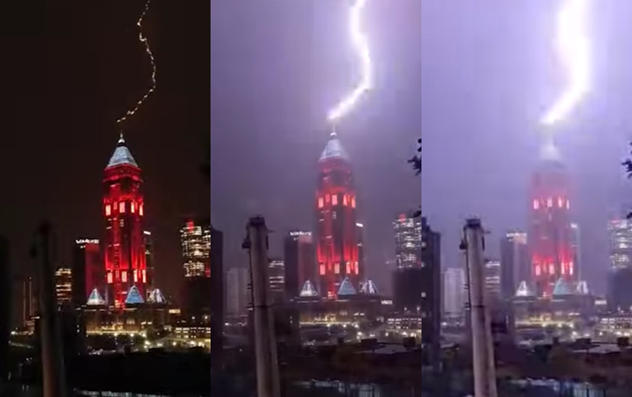 İstanbulda binaya ildırım düşdü  - Video  