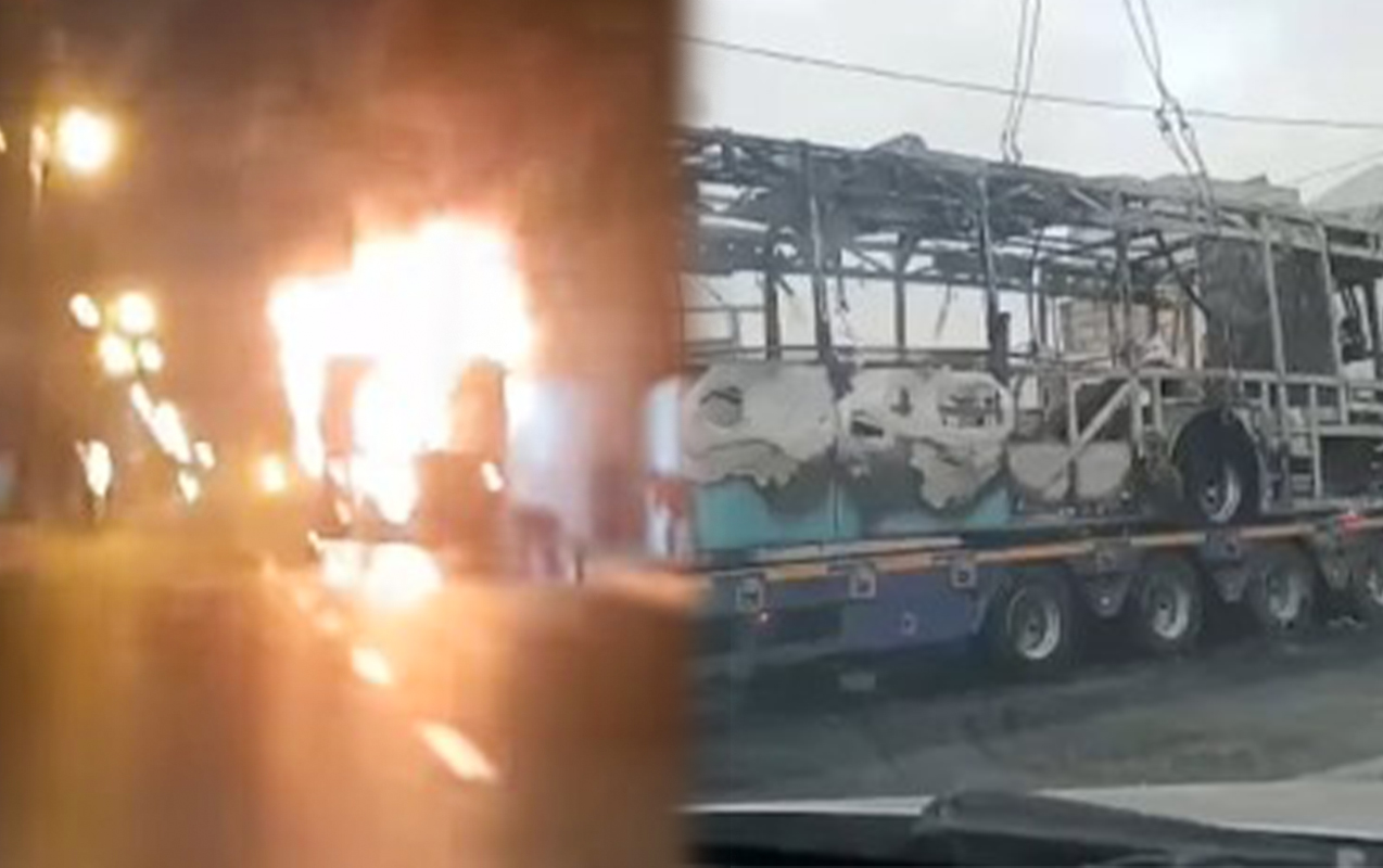 Marşrut avtobusu yanıb kül oldu  - Video - Yenilənib  