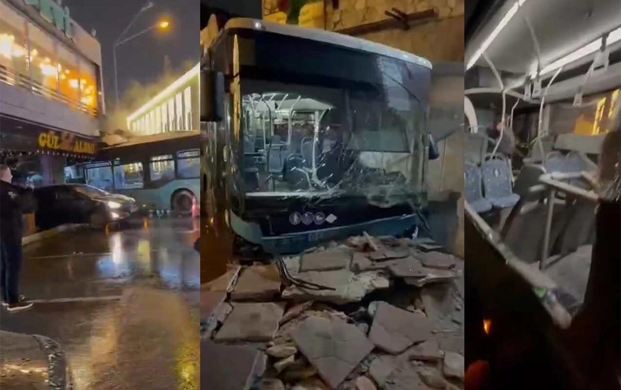 Bakıda avtobus bir neçə maşını əzib obyektə çırpıldı