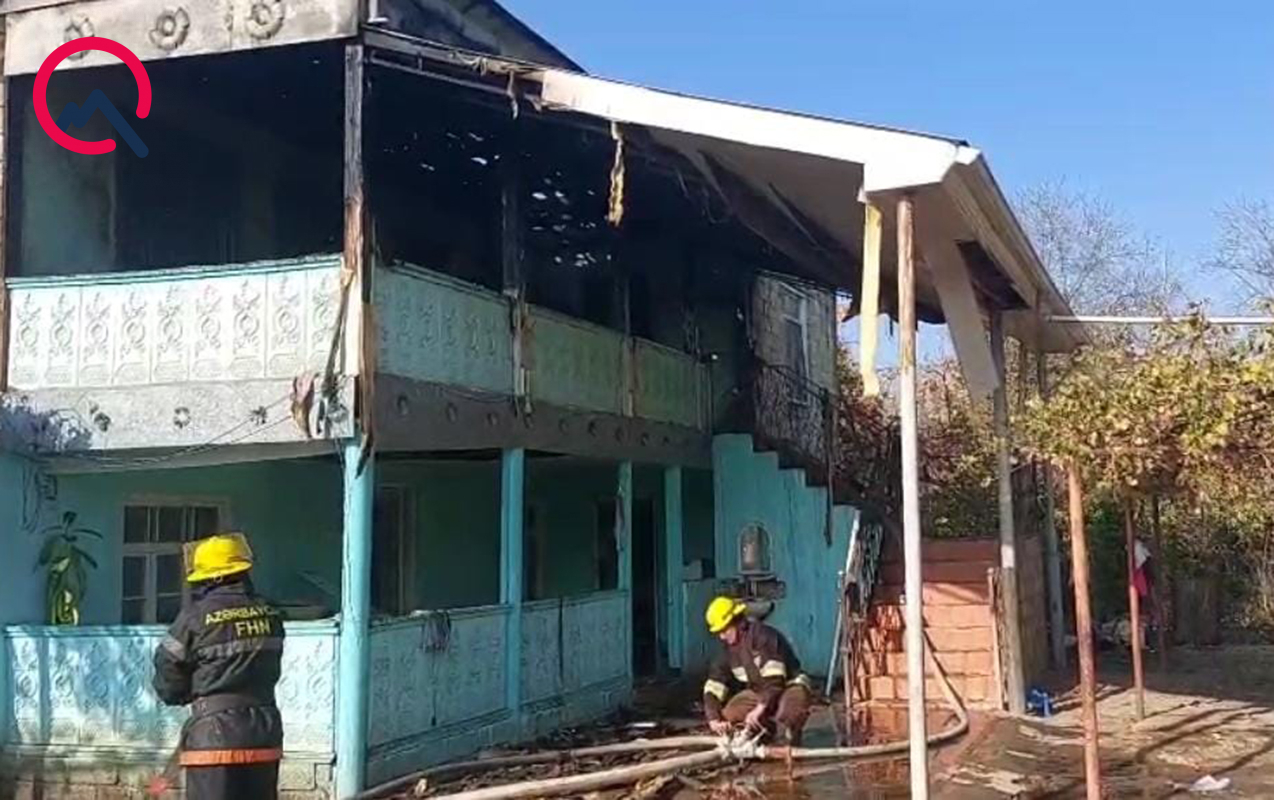 Ağdamda ikimərtəbəli ev yandı  - Fotolar  