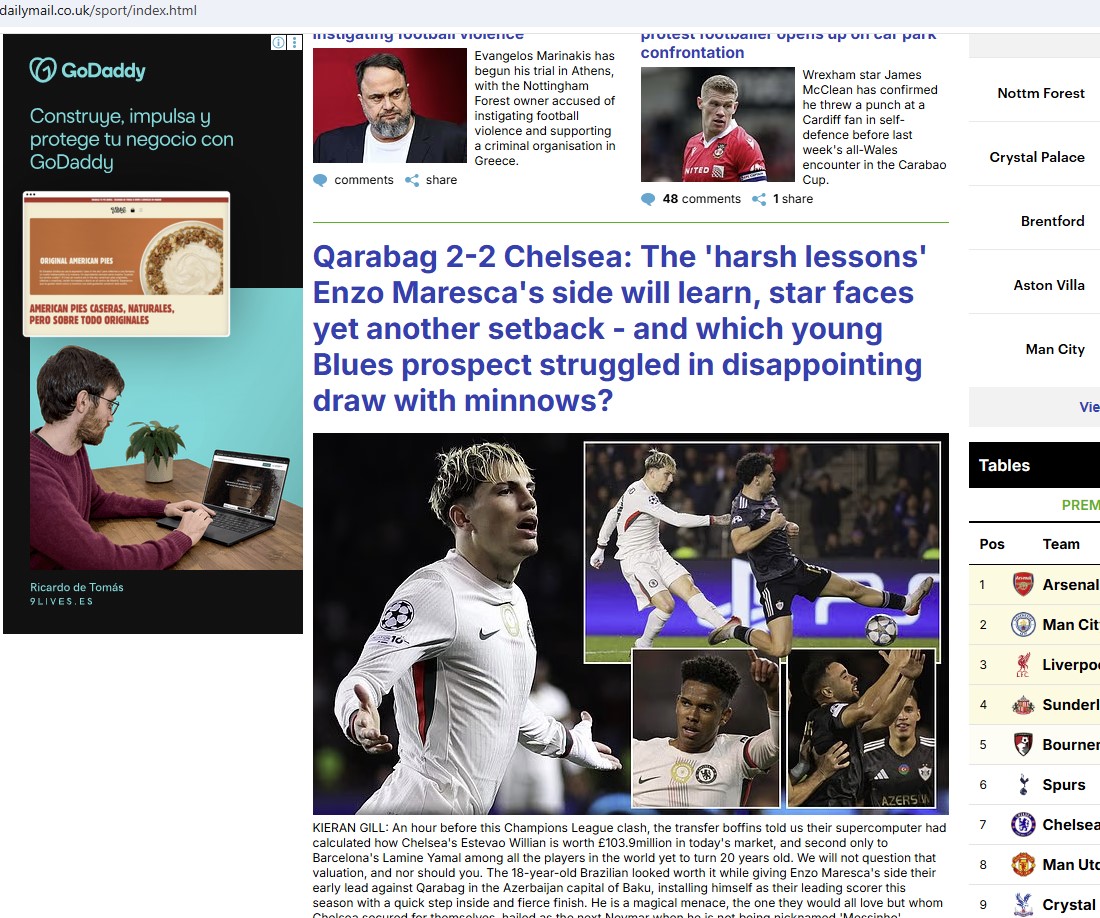 “Qarnaço “Çelsi”ni utancverici məğlubiyyətdən xilas etdi” İngiltərə mediası